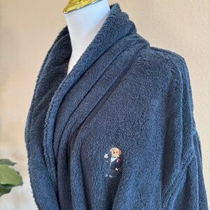 RARE Ralph Lauren Mens L XL Polo Bear Martini Tuxedo Embroidery Terry Robe Black